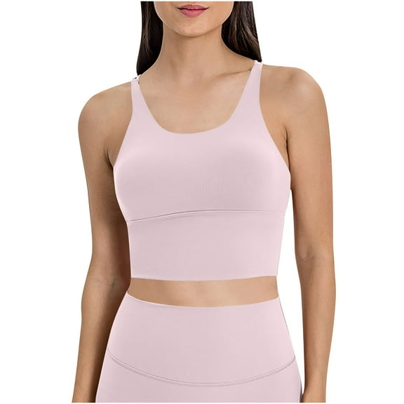 Ashirexll Sports Bras for Women, Spaghetti Strappy Crossback Shockproof Gathered Running Fitness Beautiful Back Yoga High Support Sports Bras for Women Pink 4