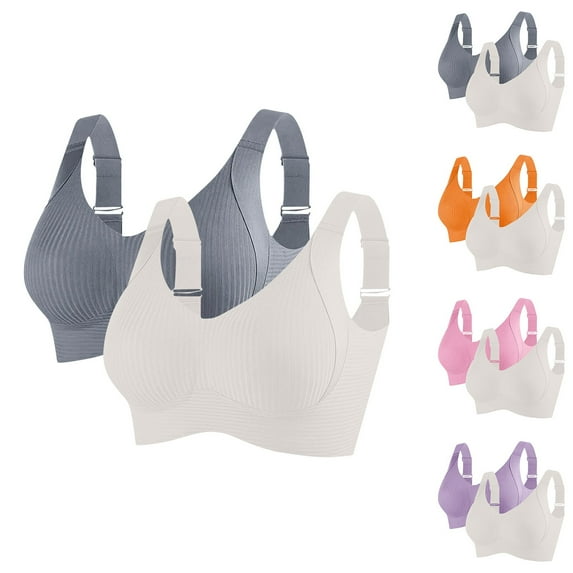 Ashirexll Sports Bras for Women Large Bust, Wireless Bras for Women, 2PC Fashion Sports Bra in Solid Color for Everyday Casual Wear