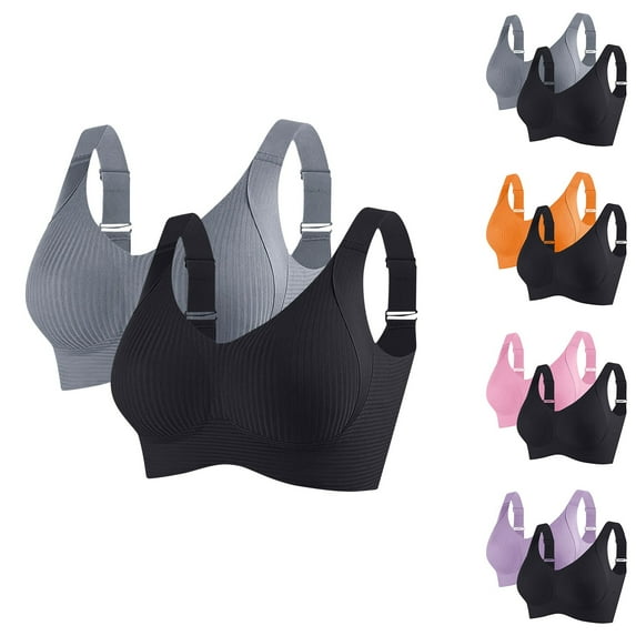 Ashirexll Sports Bras for Women Large Bust, Wireless Bras for Women, 2PC Fashion Sports Bra in Solid Color for Everyday Casual Wear