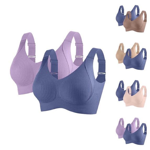 Ashirexll Sports Bras for Women Large Bust, Wireless Bras for Women, 2PC Fashion Sports Bra in Solid Color for Everyday Casual Wear