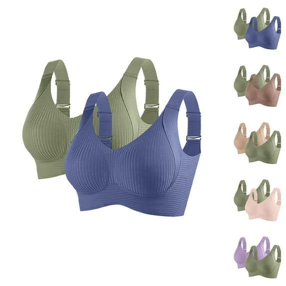 Ashirexll Sports Bras for Women Large Bust, Wireless Bras for Women, 2PC Fashion Sports Bra in Solid Color for Everyday Casual Wear
