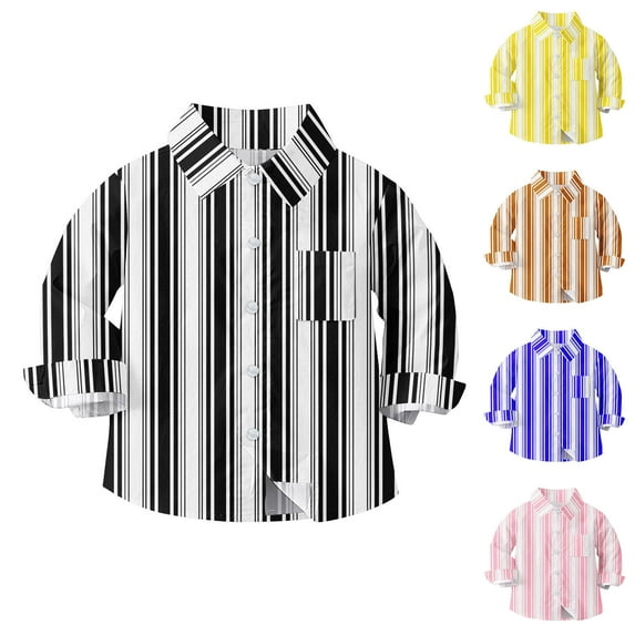 Ashirexll Striped Button Up Shirts for Kids 6M-8 Years Long Sleeve School Uniform with Chest Pocket Smart Casual Style
