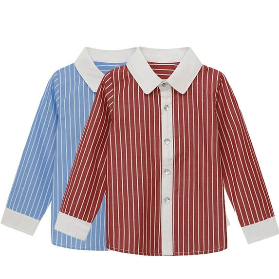 Ashirexll Striped Long Sleeve Shirts for Boys Turndown Collar Button Up Casual Top for Kids 6M-8 Years Everyday
