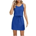 thumbnail image 1 of Ashirexll Summer Dress, Casual Dress for Women, Summer Casual Print V-Neck Sleeveless Suspended Strap Dress Blue XL, 1 of 8