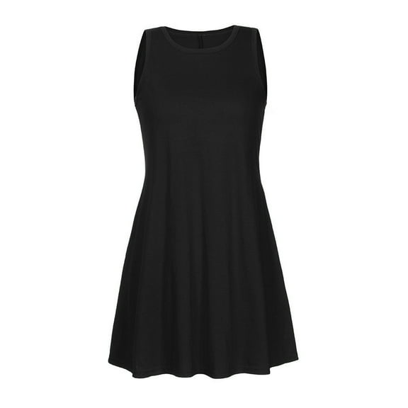 Ashirexll Summer Dress Fashion Women O-Neck Casual Solid Pockets Sleeveless Above Knee Dress Dresses for Women Black M