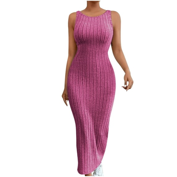 Ashirexll Summer Dresses for Women 2024, Long Dresses for Women, Sleeveless Strap Long Sexy Wrapped Hip Waist Knitted Dress for Women Pink L