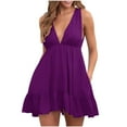 thumbnail image 1 of Ashirexll Summer Dresses for Women 2024, Trendy Sexy Backless Sleeveless V-Neck Solid Color Suspender Dress Purple L, 1 of 6