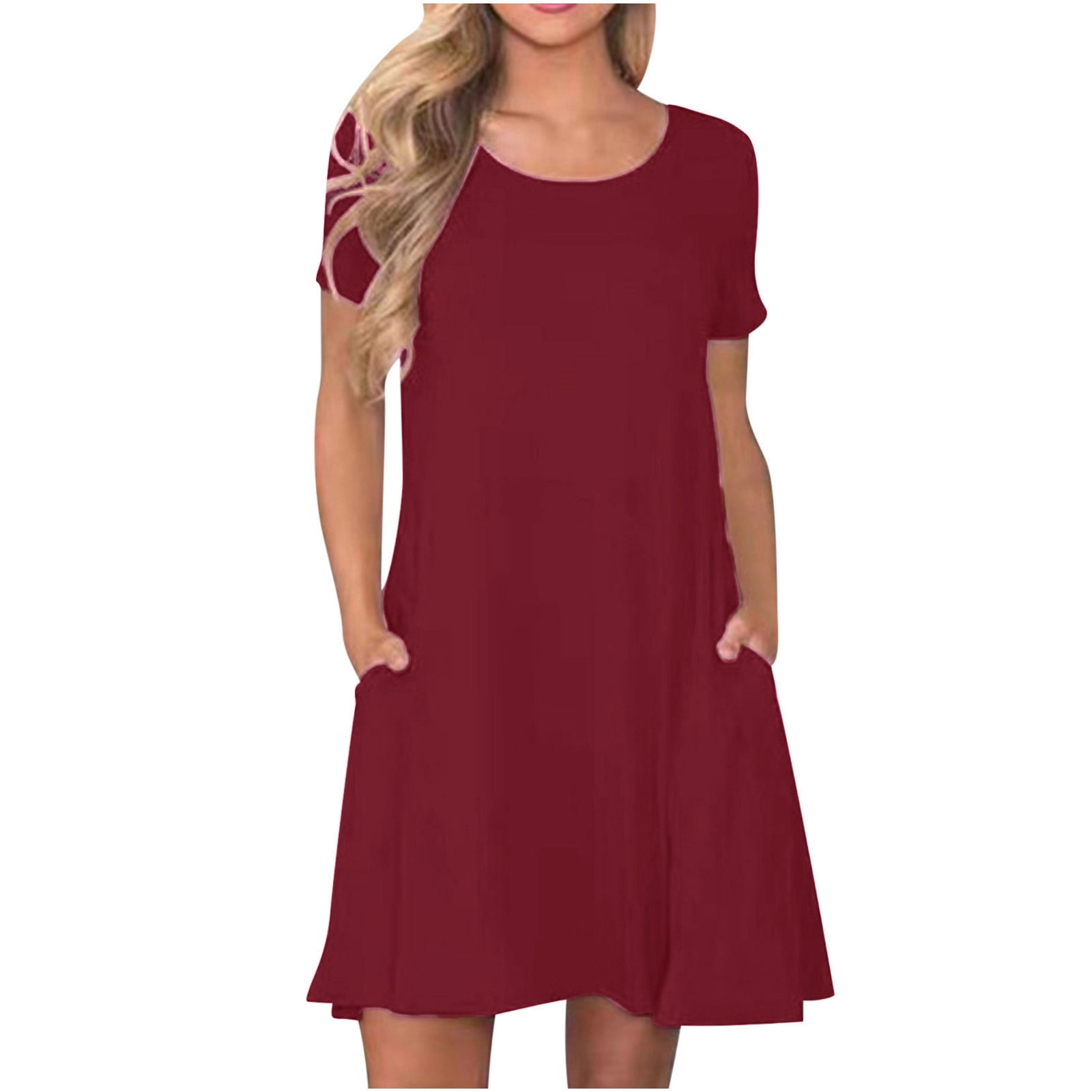 Ashirexll Summer Dresses for Women 2025 Fashion Solid Color Round Neck