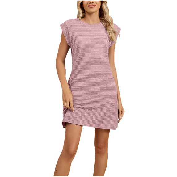 Ashirexll Summer Dresses for Women Midi Dresses Women's Fashion Solid Color Sleeveless Round Neck Loose and Comfortable Pocket Dress