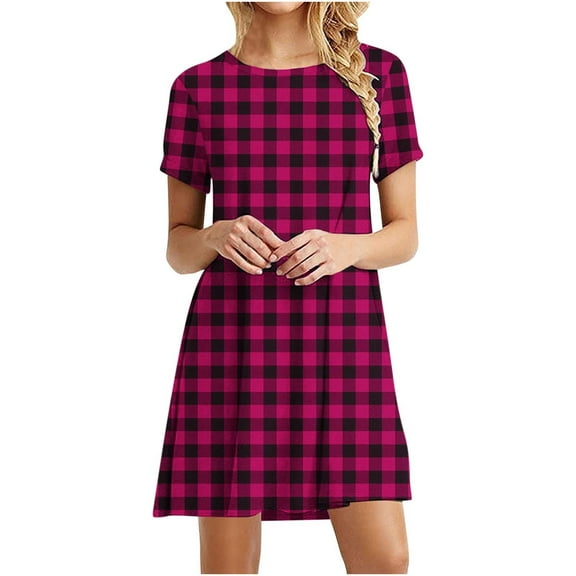 Ashirexll Summer Dresses for Women Midi Dresses Womens Casual Printed Short Sleeve Round Neck Ladies Dress