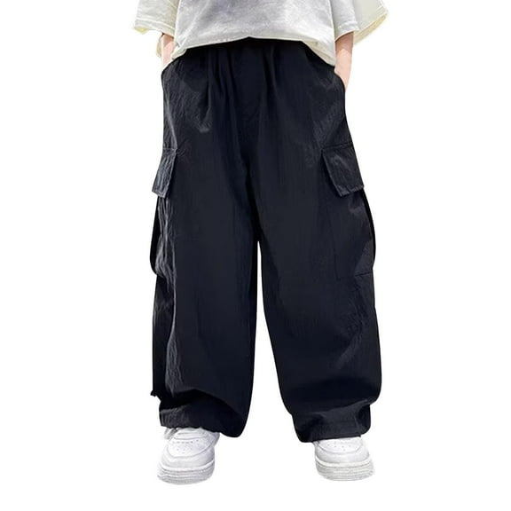 Ashirexll Summer Pants, Girls Pants, Cargo Pants for Summer 6-16Y Boys and Girls Elastic Waist Casual Trousers with Pockets