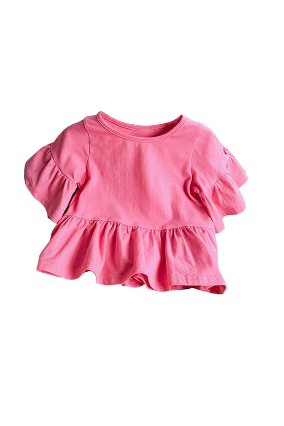 Summer Shirts, Shirts for Girls, Children Solid Color Summer Tops Little Girl Casual Ruffle Sleeve Round Neck Blouses