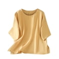 thumbnail image 1 of Ashirexll Summer Shirts for Women, Short Sleeve Shirts for Women, Casual Fashion Solid Color Button Short Sleeve Round Neck Blouse, 1 of 5