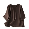 thumbnail image 1 of Ashirexll Summer Shirts for Women, Short Sleeve Shirts for Women, Casual Fashion Solid Color Button Short Sleeve Round Neck Blouse, 1 of 5