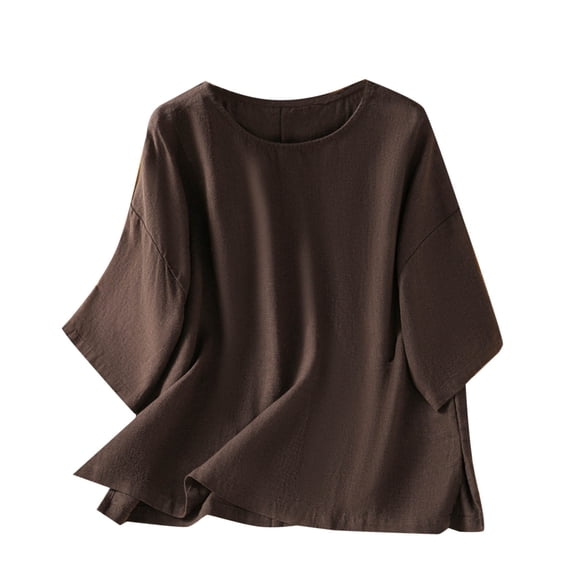 Ashirexll Summer Shirts for Women, Short Sleeve Shirts for Women, Casual Fashion Solid Color Button Short Sleeve Round Neck Blouse