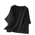 thumbnail image 1 of Ashirexll Summer Shirts for Women, Short Sleeve Shirts for Women, Casual Fashion Solid Color Button Short Sleeve Round Neck Blouse, 1 of 5