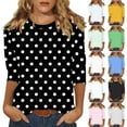 thumbnail image 1 of Ashirexll Summer Shirts for Women, Short Sleeve Shirts for Women, Fashion Casual Polka Dots Round Neck 3/4 Sleeve T-Shirt Blouse, 1 of 5