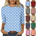 thumbnail image 1 of Ashirexll Summer Shirts for Women, Short Sleeve Shirts for Women, Fashion Casual Polka Dots Round Neck 3/4 Sleeve T-Shirt Blouse, 1 of 5
