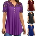 thumbnail image 1 of Ashirexll Summer Shirts for Women, Short Sleeve Shirts for Women, Fashion Solid Color Lace V-Neck Short Sleeve Casual Top, 1 of 7