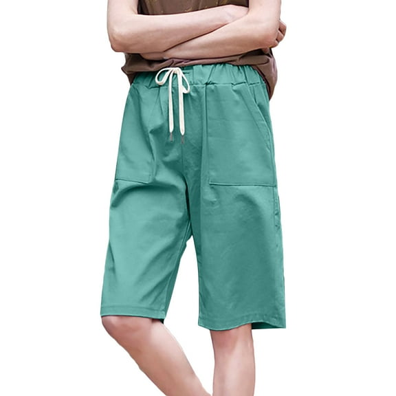 Ashirexll Summer Shorts for Women, Comfy Shorts for Women, Elastic Waist Double Pocket Wide Leg Straight 5th Pants
