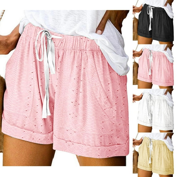 Ashirexll Summer Shorts for Women, Comfy Shorts for Women, Plus Size Drawstring Waist Casual Loose Pocket Shorts