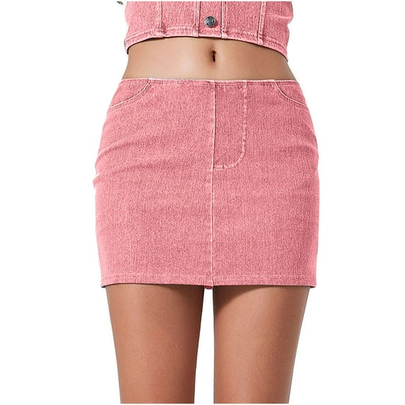 Ashirexll Summer Shorts for Women Fashion High Waist Denim Skirt Slim Thin Hip Lifting Tight with Bottoms Womens Shorts Pink M