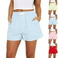 thumbnail image 1 of Ashirexll Summer Shorts for Women, Shorts for Women Trendy, Linen Shorts Solid Color Comfortable Elastic Wide Leg Casual Shorts, 1 of 7