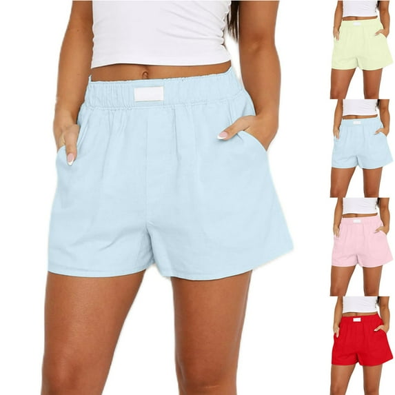 Ashirexll Summer Shorts for Women, Shorts for Women Trendy, Linen Shorts Solid Color Comfortable Elastic Wide Leg Casual Shorts