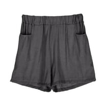 Ashirexll Summer Shorts for Women, Solid Color Elastic Waist Breathable and Quick Drying Loose Casual Shorts with Pockets Black XL