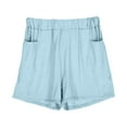 thumbnail image 1 of Ashirexll Summer Shorts for Women, Solid Color Elastic Waist Breathable and Quick Drying Loose Casual Shorts with Pockets Blue L, 1 of 7