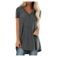 thumbnail image 1 of Ashirexll Summer Tops, Casual Shirts for Women, Plus Size Print V Neck Short Sleeved Long T-Shirt Blouse Gray 3XL, 1 of 7