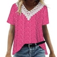 thumbnail image 1 of Ashirexll Womens Tops, Summer Shirts for Women, Trendy Cute Tank Tops Loose Solid Color Lace Petal V Neck Short Sleeve Shirts Pink S, 1 of 8