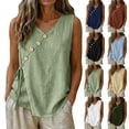 thumbnail image 1 of Ashirexll Summer Tops for Women Casual Linen Tank Top V-Neck Button Detail Drawstring Side Summer Blouse, 1 of 7
