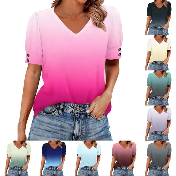 Ashirexll Summer Tops for Women, Fashion Spring Summer Printed Short Sleeve V-Neck T Shirts