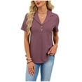 thumbnail image 1 of Ashirexll Summer Tops for Women, Solid Color Short Sleeve Button Up Turndown Collar Pullover Casual Top, 1 of 7
