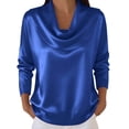 thumbnail image 1 of Ashirexll Summer Tops for Women, Solid Color Temperament Swinging Pleated Collar Satin Long Sleeve Shirts, 1 of 5