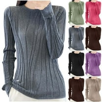 Ashirexll Sweaters for Women Trendy, Pullover Sweaters for Women, Women's Fashion Casual Round Neck Long Sleeve Pullover Solid Color Loose Knit Sweater Top