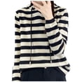 thumbnail image 1 of Ashirexll Sweaters for Women Trendy, Pullover Sweaters for Women, Womens Fashion Hooded Striped Long Sleeve Knit Sweater Casual Loose Fitting Pullover, 1 of 4