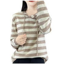 Ashirexll Sweaters for Women Trendy, Pullover Sweaters for Women, Womens Fashion Hooded Striped Long Sleeve Knit Sweater Casual Loose Fitting Pullover
