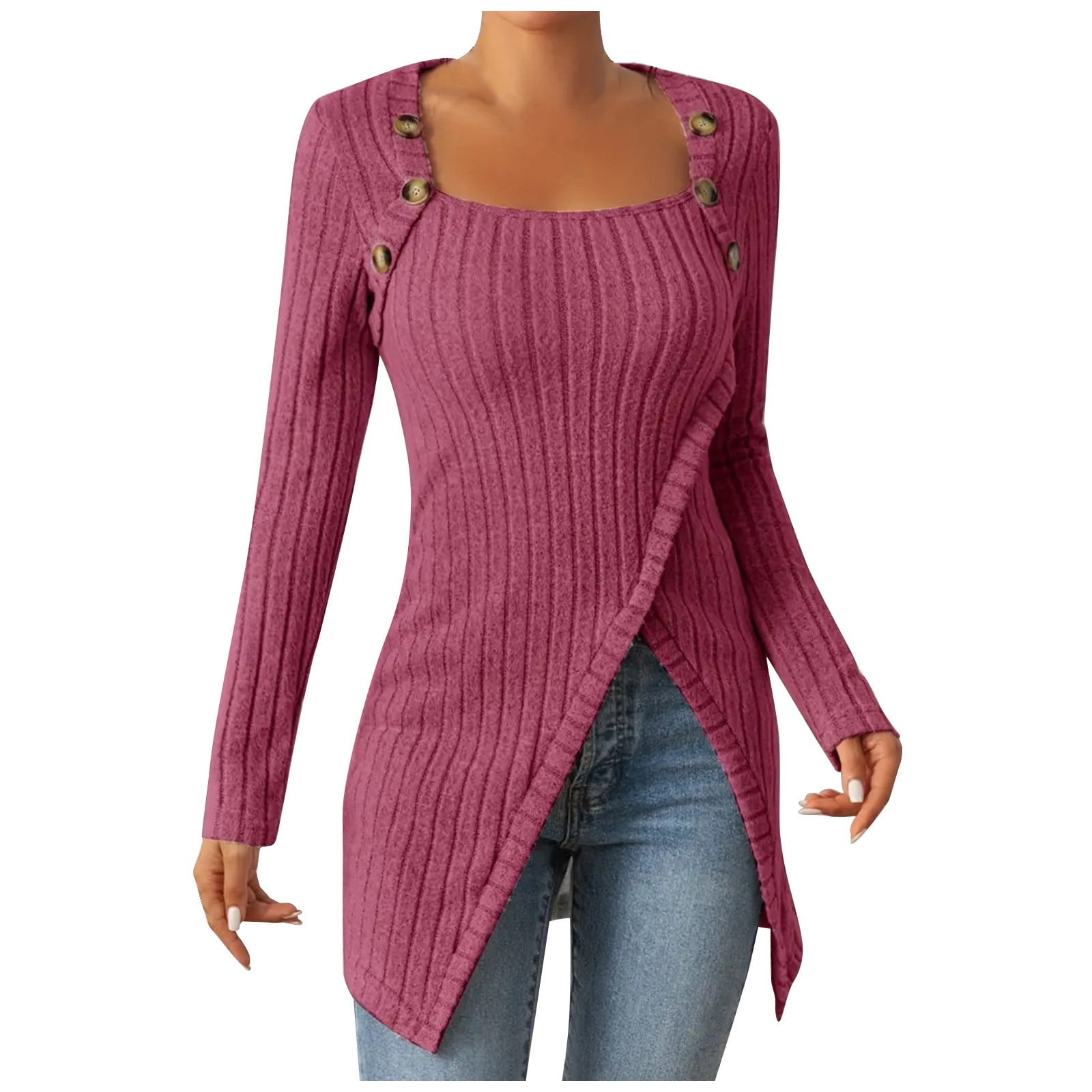 Ashirexll Sweaters for Women Fall Winter Casual Solid Color Long Sleeve ...
