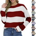 thumbnail image 1 of Ashirexll Sweaters for Women Trendy Pullover Sweaters Womens Fashion Comfortable Color Block Long Length Round Neck Sweater Tops, 1 of 7