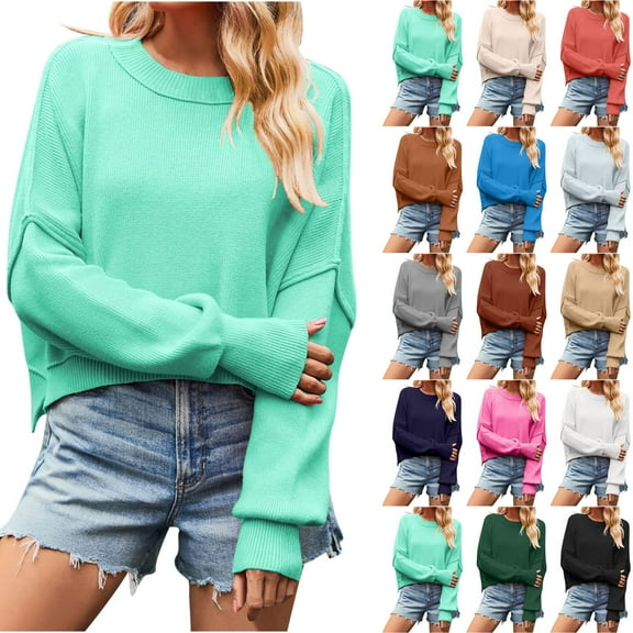 Ashirexll Sweaters for Women Trendy Pullover Sweaters Womens Fashion Loose Large Size Color Long Sleeve Sweater Tops