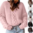 thumbnail image 1 of Ashirexll Sweaters for Women Trendy Pullover Sweaters Womens Fashion Solid Color Pullover V-Neck Dough Twists Loose Sweater Casual, 1 of 6