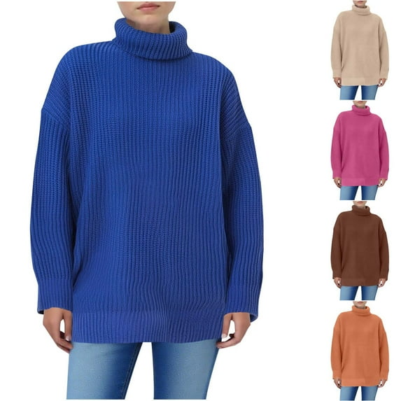 Ashirexll Sweaters for Women Trendy Pullover Sweaters Womens Long Sleeve Solid Color Knitted High Neck Pullover Sweater Warm