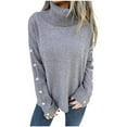 thumbnail image 1 of Ashirexll Sweaters for Women Trendy Pullover Sweaters Womens Solid Color Knitted Blouse Button Long Sleeve Turtleneck Sweater Fashion Tops, 1 of 7