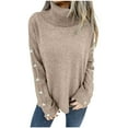 thumbnail image 1 of Ashirexll Sweaters for Women Trendy Pullover Sweaters Womens Solid Color Knitted Blouse Button Long Sleeve Turtleneck Sweater Fashion Tops, 1 of 7