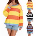 thumbnail image 1 of Ashirexll Sweaters for Women Trendy, Pullover Sweaters for Women, Women's Fashion Casual Round Neck Striped Knit Sweater Top, 1 of 5