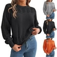 thumbnail image 1 of Ashirexll Sweaters for Women Trendy, Pullover Sweaters for Women, Women's Solid Color Long Sleeve Round Neck Lace Pullover Knit Sweater, 1 of 7