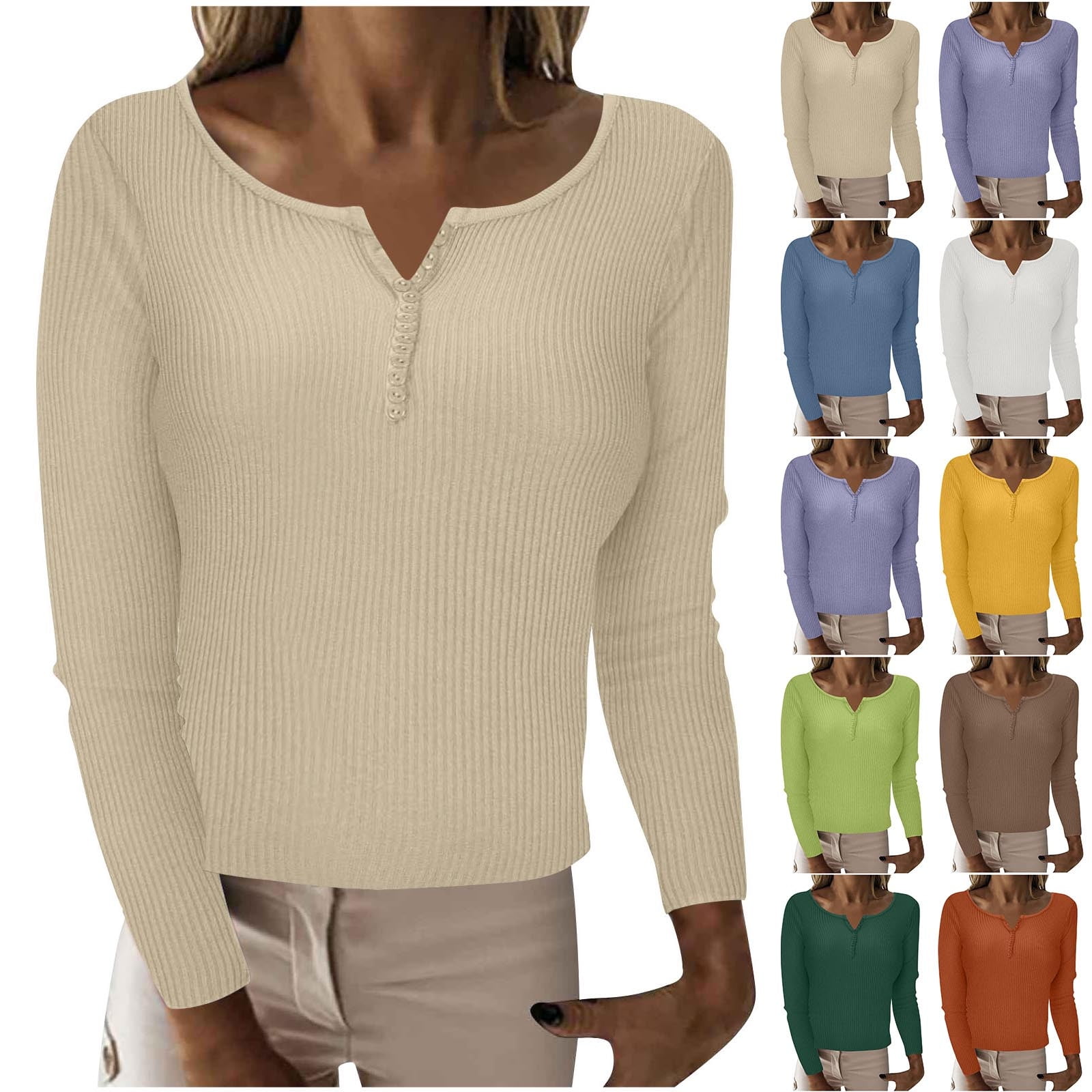 Women's Cable Stitch Ribbed V-Neck Henley Sweater - Long Sleeve Pullover Knit Top For Layering, Soft Blend For Fall & Winter