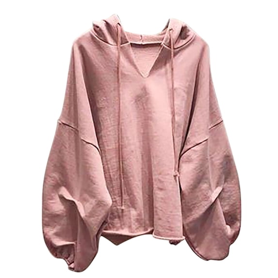 Ashirexll Sweatshirt for Women, Fall Casual Long Sleeve Hoodies Lightweight Solid Color Tops Pink L